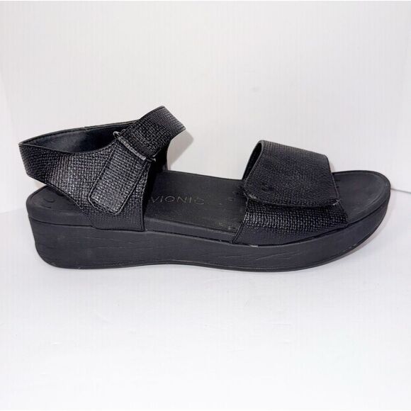 Vionic Raz Metallic Sandals Wedge Comfort Casual Adjustable Straps Black Size 9 - Picture 10 of 16